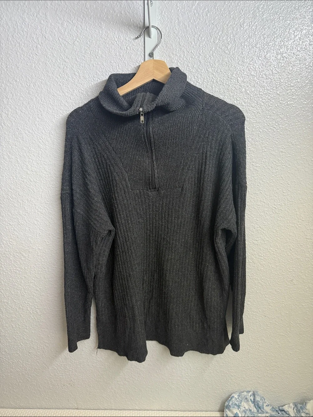 Charcoal Half-Zip Ribbed Sweater